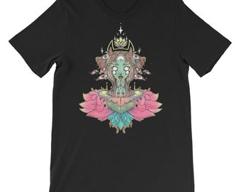 Trippy Sacred Lotus Monster Girl T-Shirt, Yoga Graphic Tee, Festival Clothing