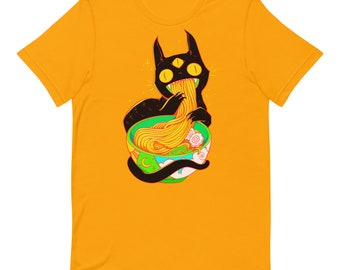 Black Cat Eating Ramen Noodles T-Shirt, Cute Funny Shirt, Cat Lover Gifts, Alt Goth Anime Aesthetic Clothing Shirt
