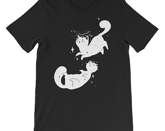 Kawaii Space Cats Cute Kitty T-Shirt, Animal Streetwear Graphic Tee, Art Shirt