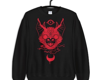 Bat Black Sweatshirt, Goth Sweater Shirt, Gothic Winter Clothing