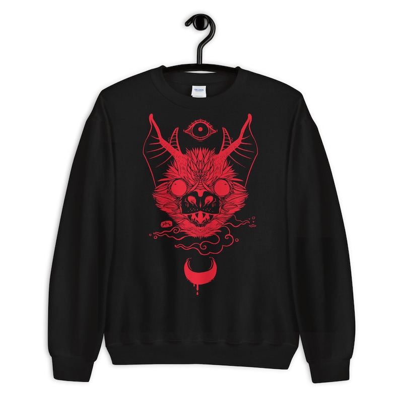 Bat Black Sweatshirt, Goth Sweater Shirt, Gothic Winter Clothing image 1