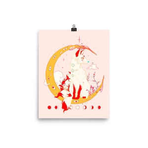 Fox Art Print Poster, 8 X 10 Inch Artwork, Anime Japanese Inspired Fox Wall Art, Wildlife Decor