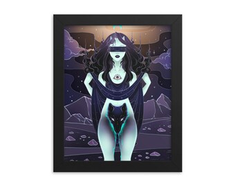 Heks en Wolf Artwork ingelijste Art Print Poster, Inwijdingsfeest Geschenken, Dorm Decor, Boekenplank Decoratie