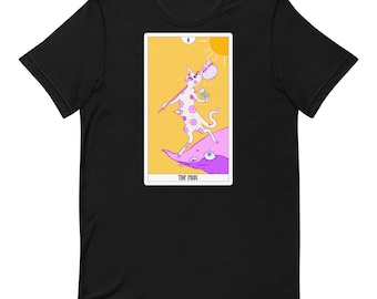 The Fool Tarot Cat T-Shirt, Colorful Tarot Card Shirt, Witchy Cat Graphic Tee, Alt Anime Aesthetic Unisex Shirt, Tarot Gift