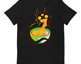 Black Cat Eating Ramen Noodles T-Shirt, Cute Funny Shirt, Cat Lover Gifts, Alt Goth Anime Aesthetic Clothing Shirt