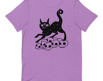 Third Eye Cat T-Shirt, Gothic Cat on Skulls Graphic Tee, Witchy Creepy Cute Shirt, Occult Alt Aesthetic Unisex Dark Art Gift