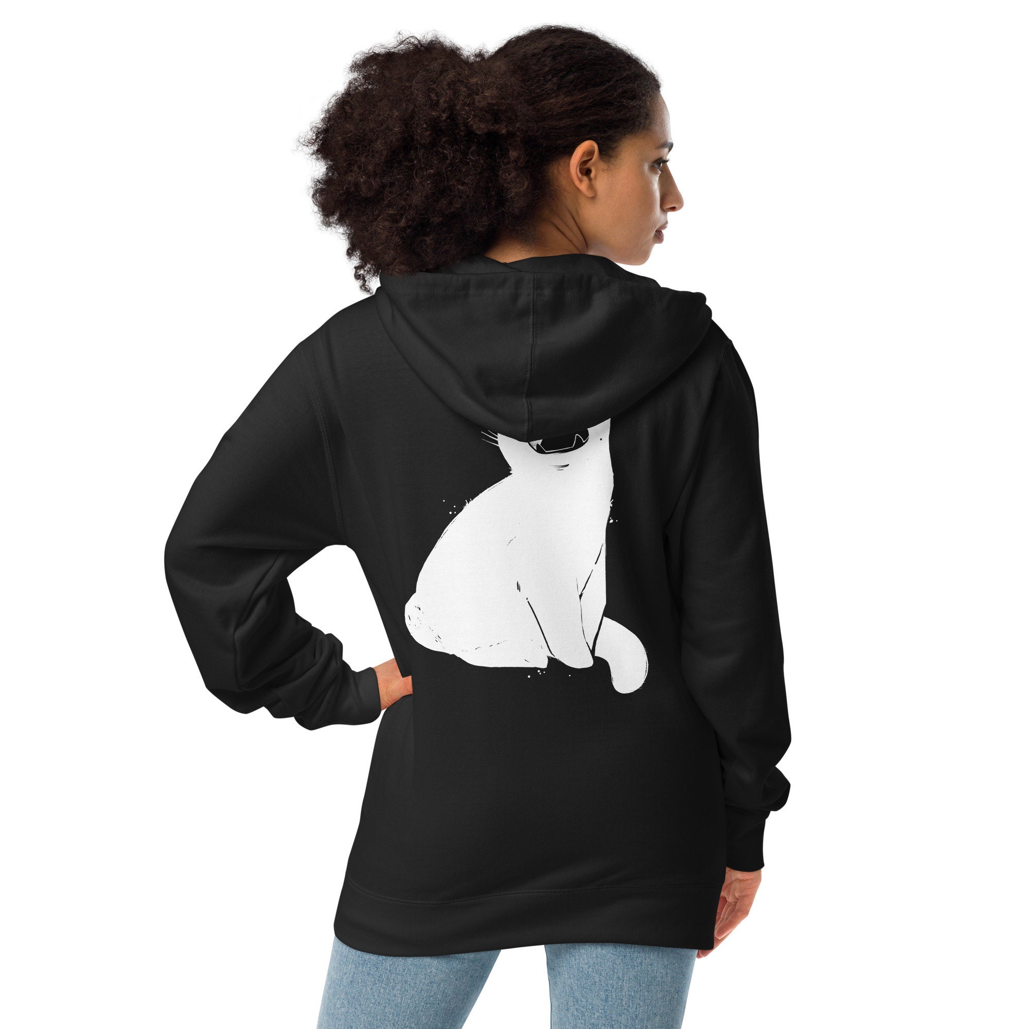 Cat With Third Eye Unisex Fleece Zip up Hoodie, Goth Emo
