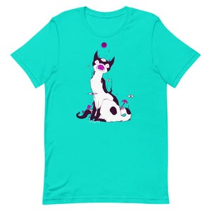 Magpie Cat Psychedelic T-Shirt, Trippy Mushroom Cat Graphic Tee, Surreal Occult Cat Shirt, Witchy Alt Aesthetic Unisex Tee, Dark Art Gift