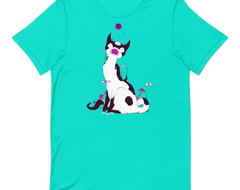 Magpie Cat Psychedelic T-Shirt, Trippy Mushroom Cat Graphic Tee, Surreal Occult Cat Shirt, Witchy Alt Aesthetic Unisex Tee, Dark Art Gift