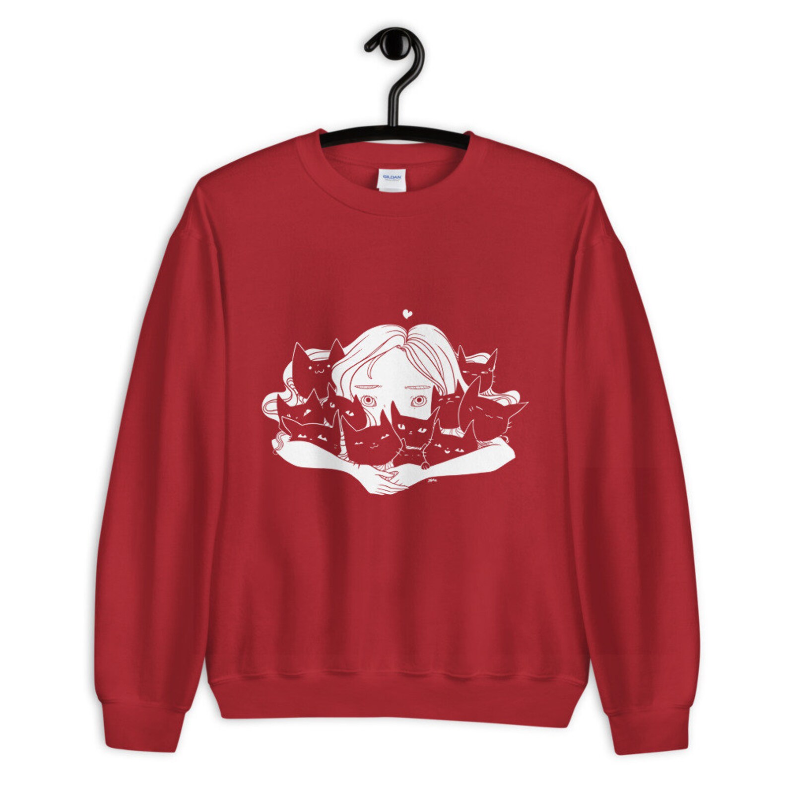 Girl Hugging Cats Sweatshirt Cute Kawaii Manga Anime Art Etsy