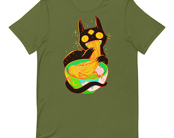Black Cat Eating Ramen Noodles T-Shirt, Cute Funny Shirt, Cat Lover Gifts, Alt Goth Anime Aesthetic Clothing Shirt