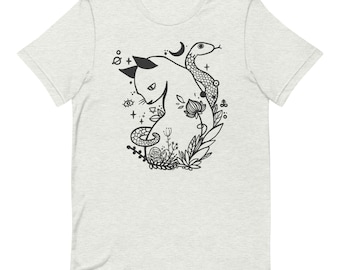 Cat And Snake Shirt, Unisex Graphic Tee, Original Pop Surrealism Art T Shirt, White T-Shirt