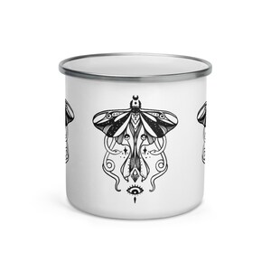 Luna Moth Enamel Mug, Camping Cup, Outdoor Mug With Forest Insect Witch Pattern, Wiccan Gifts