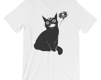 Cat Shirt, Unisex Short Sleeve Graphic Tee, Animal T-Shirt, Grunge Alternative Unique Art Clothing, Goth Halloween Shirt