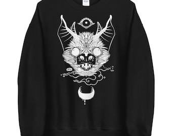 Bat Black Sweatshirt, Goth Sweater Shirt, Gothic Winter Clothing