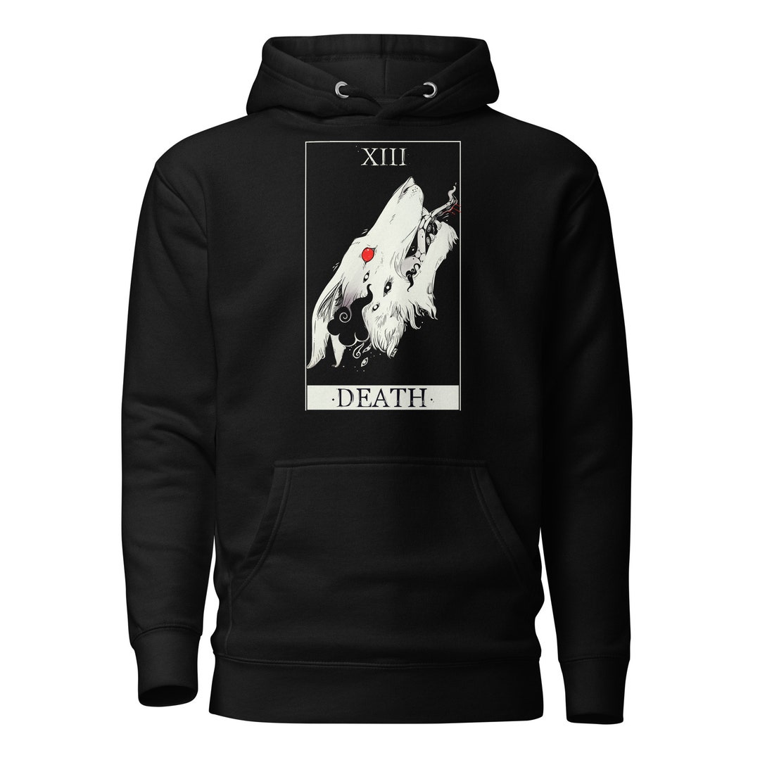 Wolf Death Tarot Card Unisex Pullover Hoodie, Goth Sweatshirt With