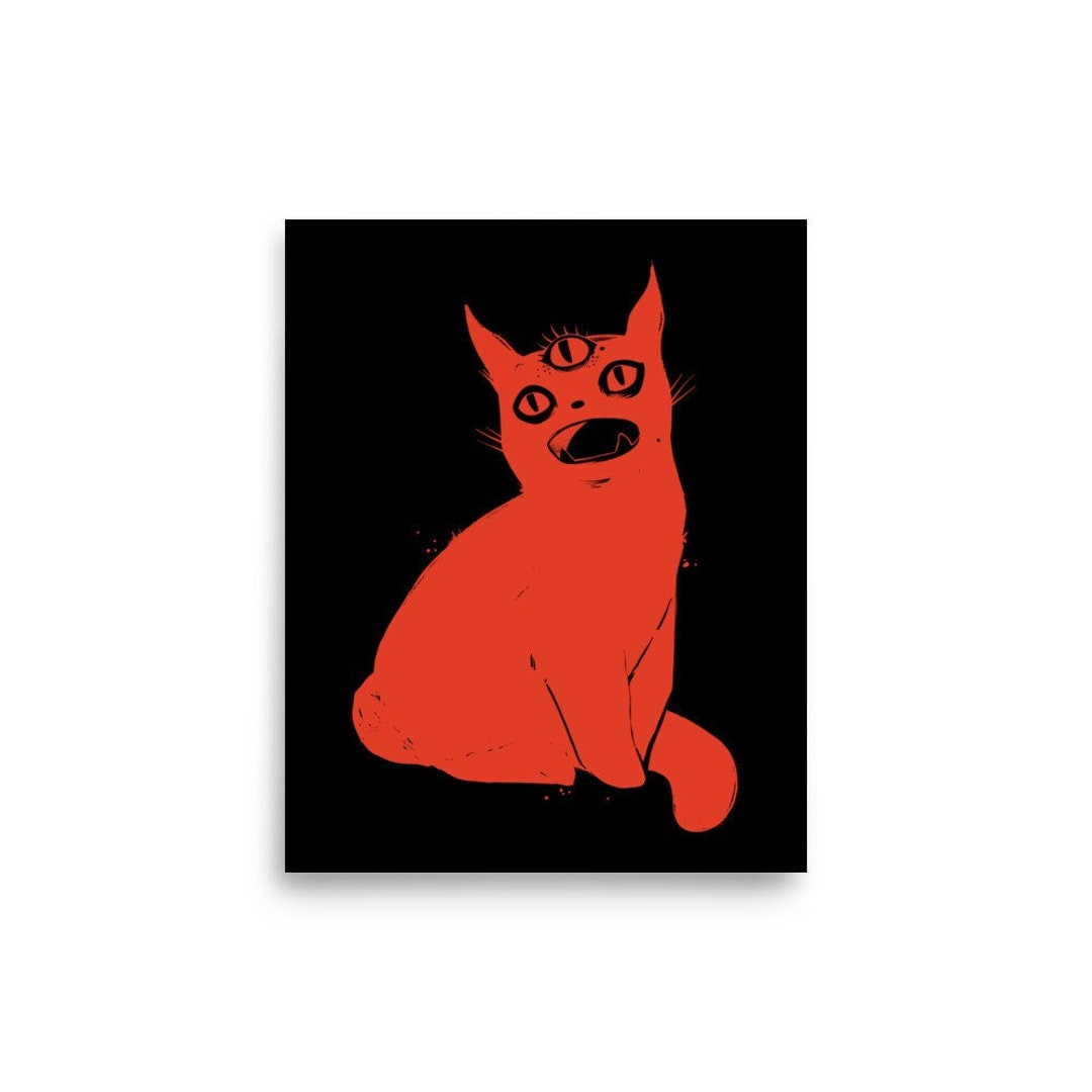 Red Cat With Third Eye, Matte Art Print Poster, Weirdcore Artwork