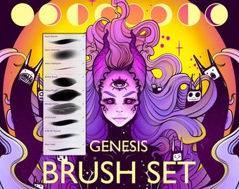 Genesis Procreate-penselen, digitale kunstpenselenset, illustratieborstelpakket, penseelsetbestand met schetsinkt en penselen