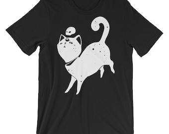 Outer Space White Cat T-Shirt, Kawaii Cute Anime Kitty Graphic Tee, Unisex Shirt