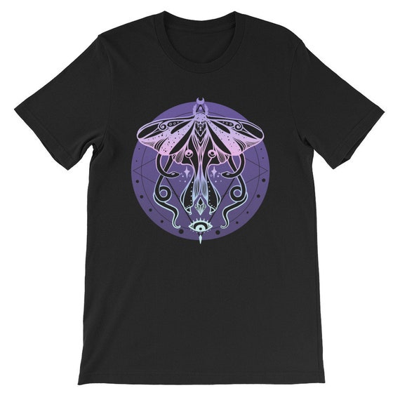 Black Luna Moth T Shirt, Witchy Aesthetic Insect Graphic Tee, Unisex Pastel Goth Wiccan Clothing