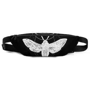 Moth Magic Goth Black Fanny Pack, Witchy Moon Phases image 1