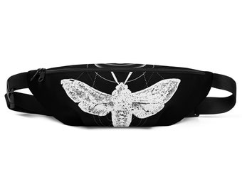 Moth Magic Goth Black Fanny Pack, Witchy Moon Phases