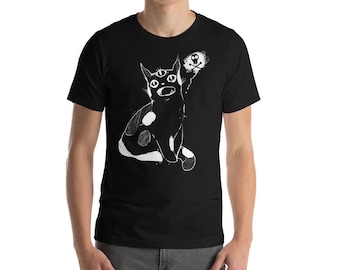Weird Cat Shirt, Third Eye Calico Cat Graphic Tee, Goth Clothing, Unisex T-Shirt, Grunge Art Tshirt
