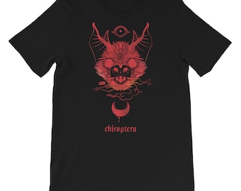Chiroptera Bat T Shirt, Gothic Art Moon Graphic Tee, Grunge Aesthetic Clothing