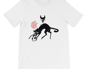 Cat Monster T-Shirt, Spooky Pastel Goth Graphic Tee, Alternative Creepy Cute Harajuku Clothing