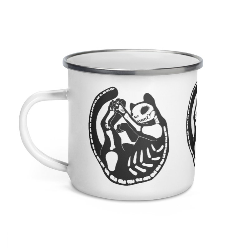 Skeleton Cat Enamel Mug, Camping Cup, Outdoor Mug With Kitty Pattern,  House Warming Present, Wiccan Gifts