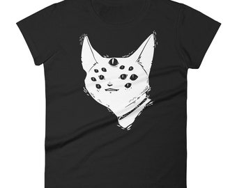 Creepy Spider Cat T-Shirt, Ladies Gothic Clothing, Trippy Art Graphic Tee