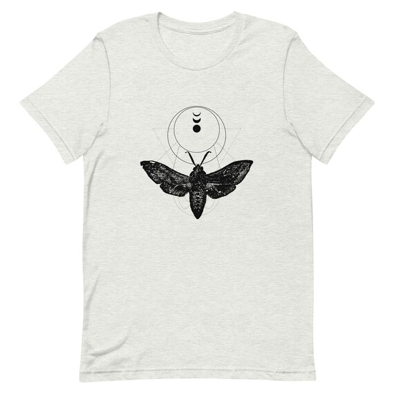 Moth Shirt In White Ash, Crescent Moon Unisex Graphic Tee, Insect Clothing, Short-Sleeve Workout T-Shirt