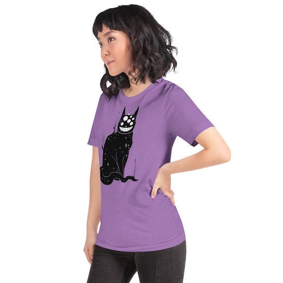 Smiling Demon Cat T-shirt, Multi-eyed Black Cat Graphic Tee