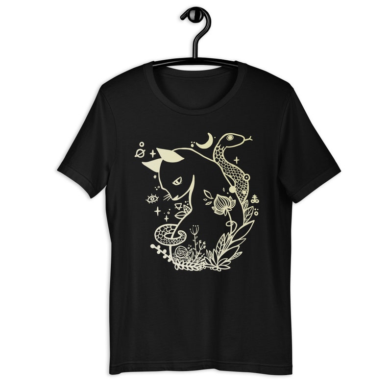 Cat And Snake Art T-Shirt, Graphic Tee, Tattoo Style Line Art image 7