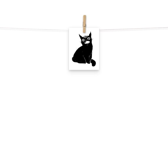 第三の目を持つ黒猫のイラスト、マットアートプリントポスター