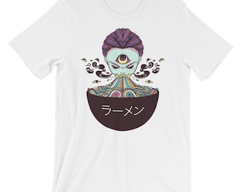 Anime Ramen Noodle Monster Girl Graphic Tee, Japanese Street Fashion T-Shirt