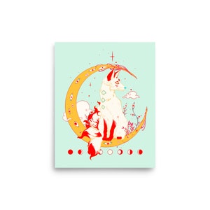 Fox Art Print Poster, 8 X 10 Inch Artwork, Anime Japanese Inspired Fox Wall Art, Wildlife Decor