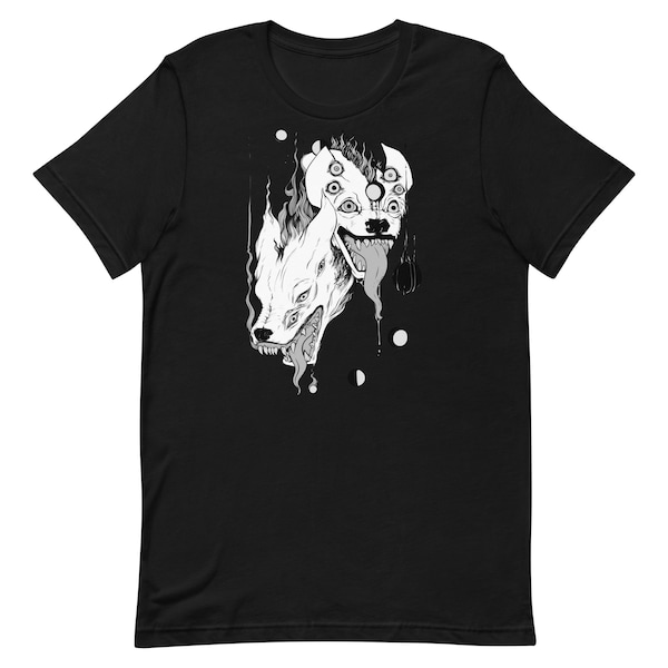Camiseta de hiena surrealista, camiseta con hienas de terror gótico, camiseta de animales de arte oscuro, diseño de criatura con estética ocultista alternativa