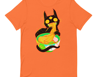 Black Cat Eating Ramen Noodles T-Shirt, Cute Funny Shirt, Cat Lover Gifts, Alt Goth Anime Aesthetic Clothing Shirt