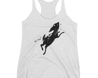 Cute Bunny Rabbit Ladies Triblend Racerback Tank Top, Cool Weird Artwork Clothing