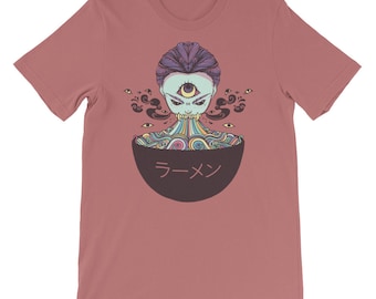 Ramen Noodle Anime Streetwear T-Shirt, Manga Art Weird Girl With Third Eye Festival Clothing