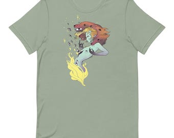 Witch and Wolves T-Shirt, Surreal Wolf Witch Graphic Tee, Occult Feminine Power Shirt, Dark Fantasy Art Unisex Alt Aesthetic Gift