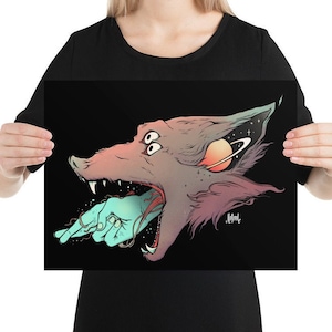 Wolf With Good Luck Fingers Matte Art Print Poster,  Goth Alternative Indie Aesthetic Artwork, Wall Art