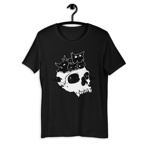 Black Cats in Skull T shirt Spooky Halloween Graphic Tee Creepy Cute Goth Clothing Etsy