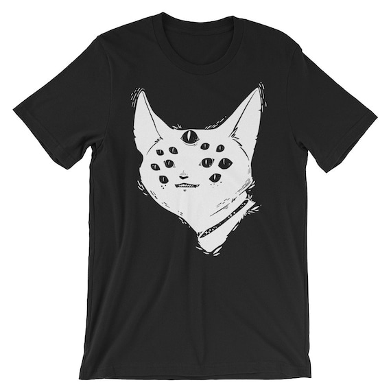 Strange Many Eyed Cat Creature Unisex T-shirt, Goth Monster