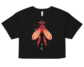 Witchy Moth Crop Top, Goth Relaxed Fit Cropped Tee, Forestcore Festival Shirt, Dark Cottagecore Clothing