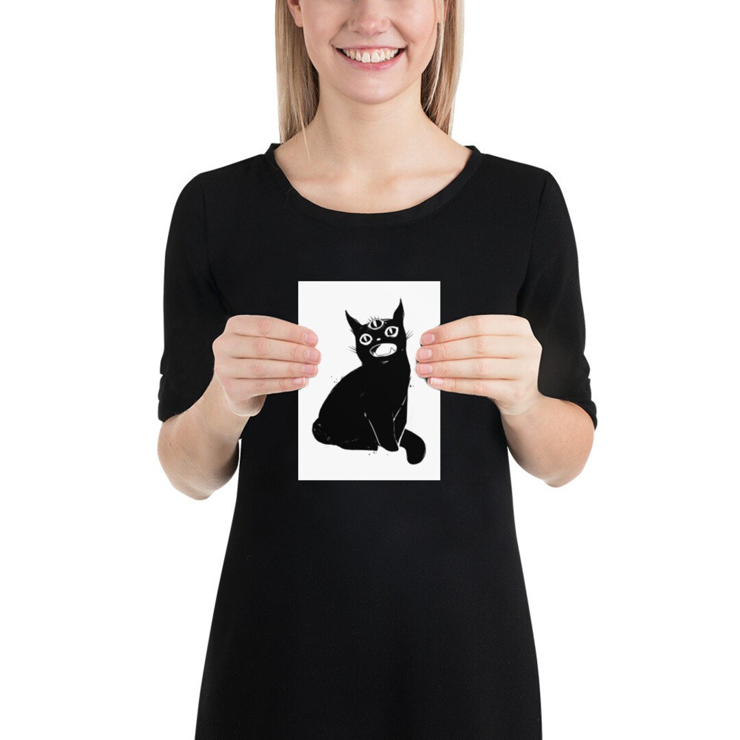 第三の目を持つ黒猫のイラスト、マットアートプリントポスター