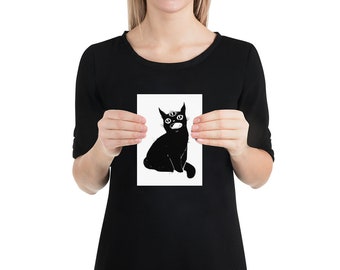 第三の目を持つ黒猫のイラスト、マットアートプリントポスター