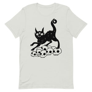 White Cat On Skulls Unisex T-Shirt, Gothic Alternative Tee, Nu Goth Clothing
