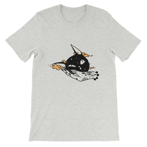 Cat T-Shirt, Spooky Witchcraft Goth Clothing, Indie Art Wiccan Graphic Tee